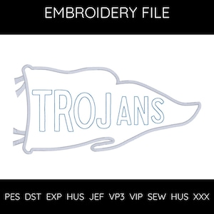 Trojans Pennant Applique Embroidery Design | Spirit Wear School Team Sports Patch | Instant Digital Download