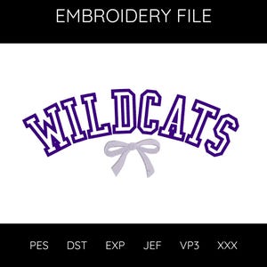 Wildcats Varsity Embroidery Design with Bow - School Spirit Embroidery Design  Cheer Spirit wear  Sports Team Mascot  Digital Download