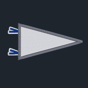 Peut inclure: Un fanion en feutre blanc avec une bordure grise et des glands bleus. Le fanion est de forme triangulaire.