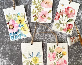 Handmade Floral Watercolor Gift Tags, Set of 10