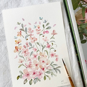 Original handgemalt, Aquarell, kein Druck, 13 x 18 cm, botanische Kunst, Blumenkunst, kleine Kunst