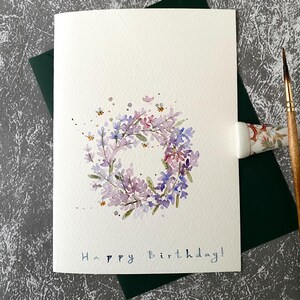 Carte d'anniversaire lavande, carte de voeux aquarelle, aquarelle originale, carte colorée, carte faite main avec enveloppe, carte vierge