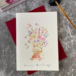 Carte de voeux aquarelle ORIGINALE, carte de voeux peinte à la main, taille 5 x 7, carte colorée, carte vierge avec enveloppe, carte d'anniversaire, mignonne