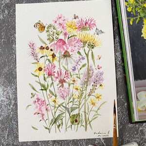 Kwiaty dla motyli, Oryginalne ręcznie malowane, Oryginalna sztuka akwarelowa, Nie wydruk, 6”x 8”, sztuka botaniczna, sztuka, sztuka ścienna, sztuka kwiatowa