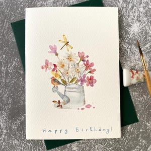 Carte d'oiseau d'anniversaire, carte de voeux aquarelle, aquarelle originale, carte colorée, carte faite main avec enveloppe, carte vierge