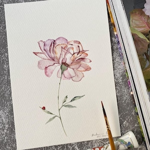 Flor prensada, original pintada a mano, decoración de pared, arte de acuarela, no es una impresión, 6” x 8”, arte botánico, arte, arte de pared, arte floral