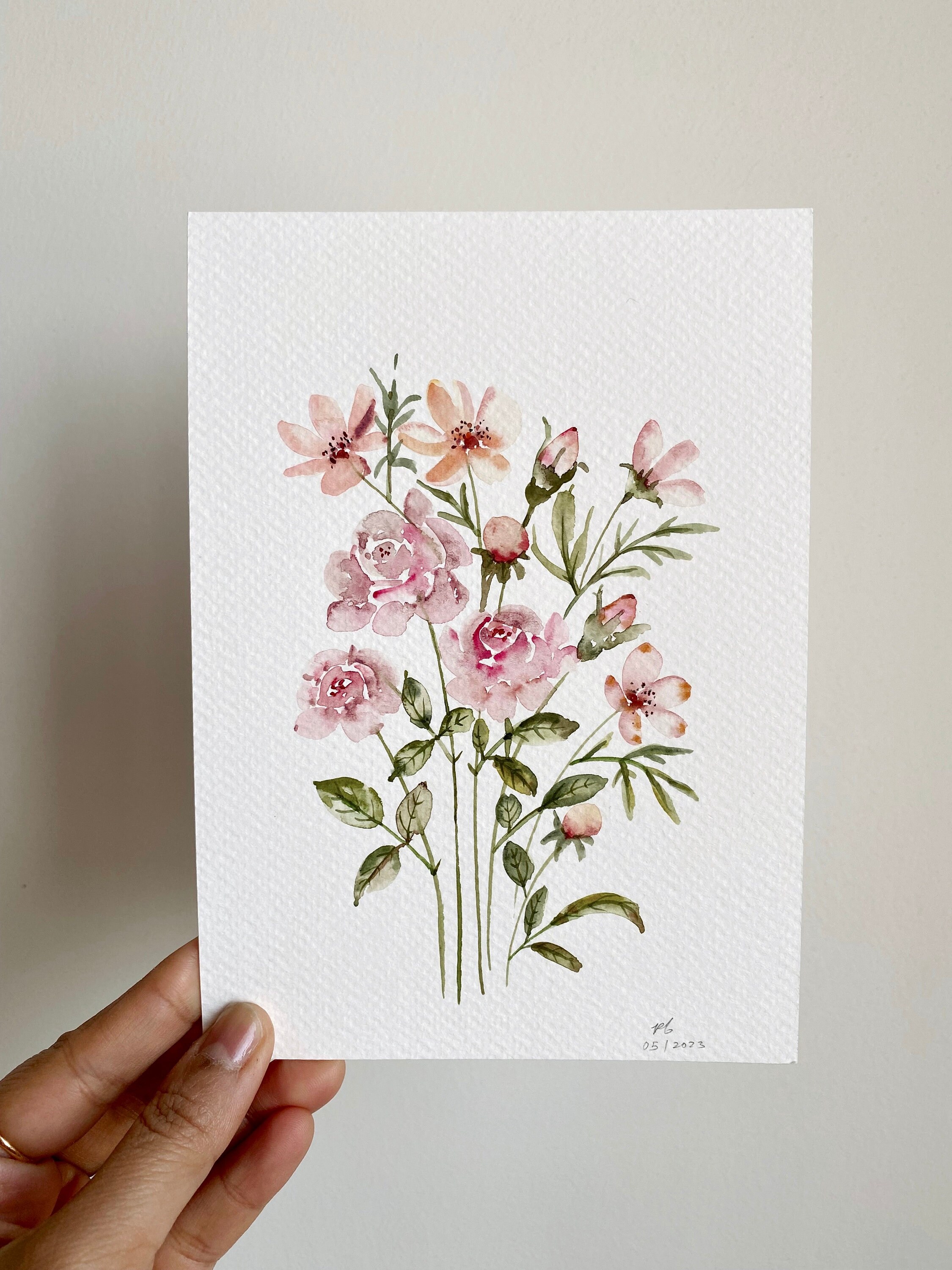 Happy Spring Roses, Original Hand Painted, Wall Decor, Watercolour Art ...