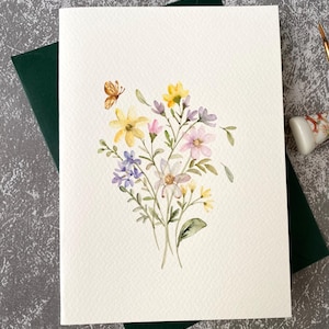 春の花のグリーティングカード、オリジナルの水彩画のグリーティングカード、オリジナルの水彩画、封筒付きの手作りカード、空白のカード