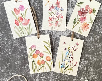 Handmade Floral Watercolor Gift Tags, Set of 10, original watercolour