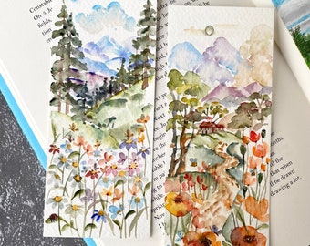 Spring bookmarks, Original watercolor painting, set of 2, size 2.3”x6”, handmade bookmark,gift for readers & book lover, floral art,