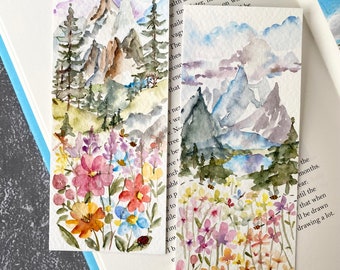 Spring bookmarks, Original watercolor painting, set of 2, size 2.3”x6”, handmade bookmark,gift for readers & book lover, floral