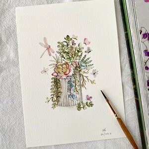 Sukkulenten Garten, handgemalt, Original Aquarell, kein Druck, 13 x 18 cm, botanische Kunst, Kunst, Wandkunst, Blumenkunst