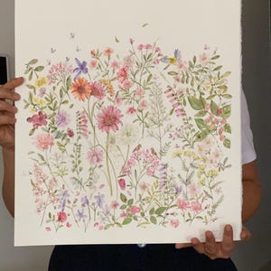 Un jardin envahi par la végétation, Original peint à la main, aquarelle, Pas une impression, 15 x 17 po, art botanique, art coloré, art mural, art floral,