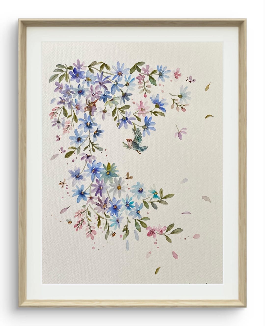 Original Birds and Blooms Watercolor Painting, 8x10 Floral Wall Art - Etsy