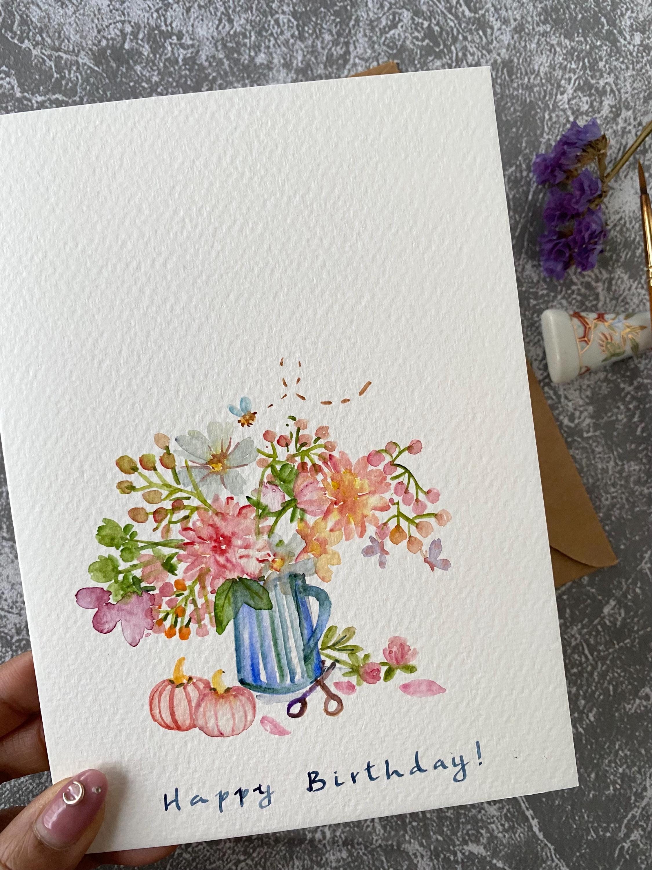 Handmade Floral Watercolor Birthday Card With Envelope - Etsy