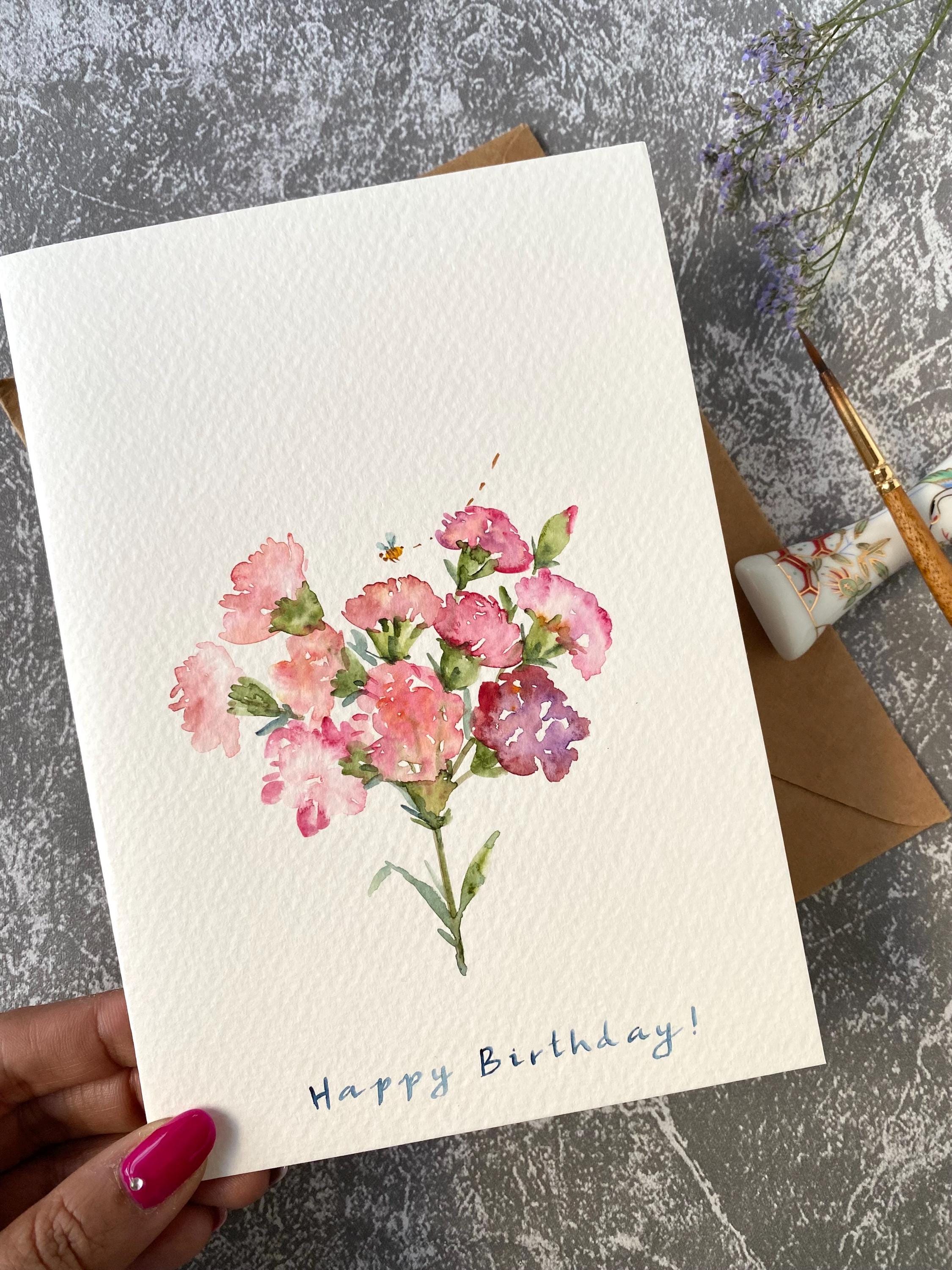 Floral Birthday Card, Original Watercolor Painting, Handmade With ...