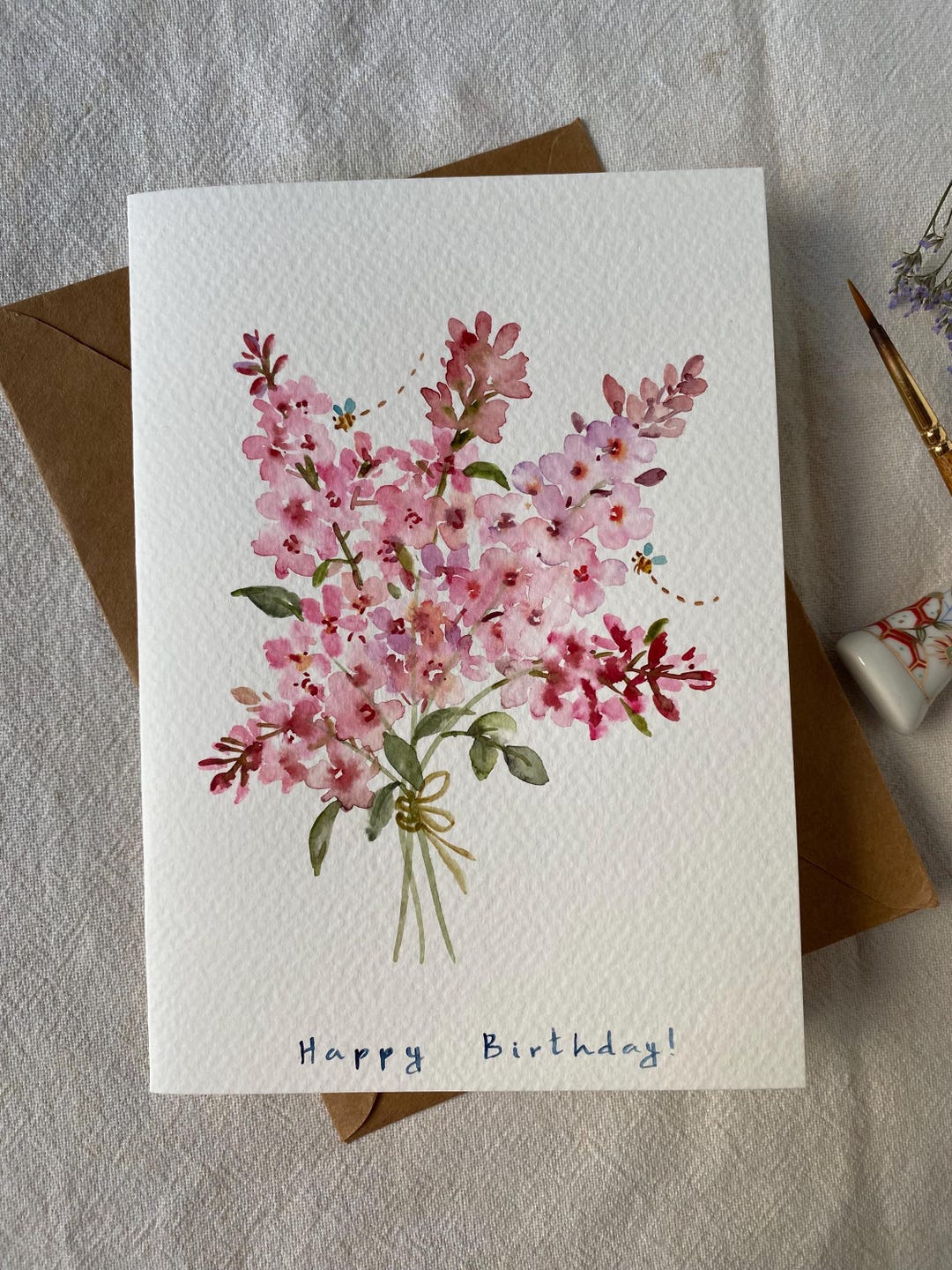 Floral Birthday Card, Original Watercolor Painting, Handmade With ...