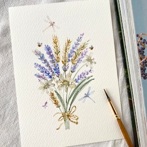 Lavendel Blumenstrauß, handgemalt, Original handgemalt, Aquarellbild, Kein Druck, 13 x 18 cm, botanische Kunst, Kunst, Wandkunst, Blumenkunst
