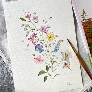 Fleurs arc-en-ciel, Original peint à la main, décoration murale, aquarelle, Pas une impression, 6 x 8 po., art botanique, art coloré, art mural, art floral