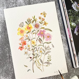 Jardin de fleurs moderne, Original peint à la main, décoration murale, aquarelle, Pas une impression, 6 x 8 pouces, art botanique, art, art mural, art floral