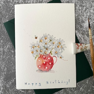 Carte de fleurs d'anniversaire, carte de voeux aquarelle, aquarelle originale, carte colorée, carte faite main avec enveloppe, carte vierge