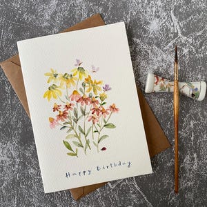 Cartão de feliz aniversário, Cartão de felicitações em aquarela, Pintura em aquarela original, Cartão colorido, Cartão feito à mão com envelope, Cartão em branco