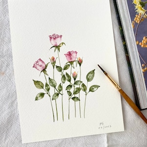 Rosengarten, Blumendekor, Original, handgemalt, Aquarell, 13 x 18 cm, kein Druck, kein Druck