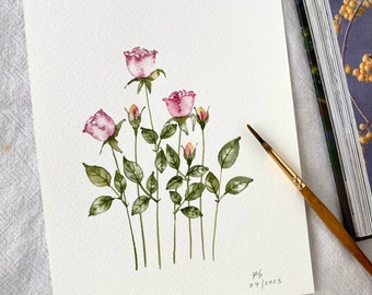 Rose garden, Original hand painted, wall decor, watercolour art, Not a print, 5”x 7”,botanical art, colourful art,wall art,floral art