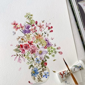 Herfstschoonheden, originele handgeschilderde, aquarelkunst, geen afdruk, 8 x 10 inch, botanische kunst, kleurrijke kunst, muurkunst, bloemsierkunst, schattige kunst