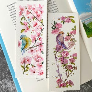 Bladwijzers vogels, originele aquarel, set van 2, maat 2,3 x 6 inch, handgemaakte bladwijzer, cadeau voor lezers en boekenliefhebber, bloemsierkunst, geschenken