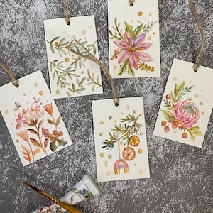 Etiquetas de regalo con motivos florales otoñales, etiquetas de regalo botánicas, pintura de acuarela original, juego de 10, tamaño 2,3” x 3,5”, etiquetas de regalo hechas a mano, etiquetas rectangulares