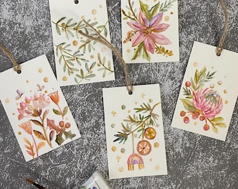 Handmade Botanical Watercolor Gift Tags, Set of 10, original watercolour