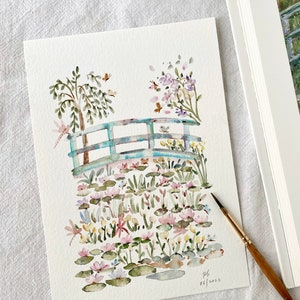 Stille, Seerosenteich, Original, handgemalt, Wanddekor, Aquarell, kein Druck, 13 x 18 cm, botanische Kunst, Kunst, Wandkunst, Blumenkunst