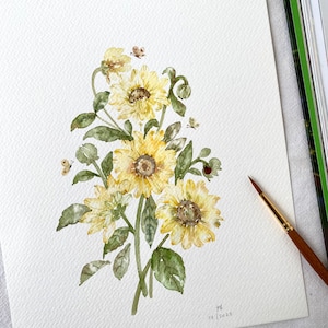 Fleurs jaunes, Original peint à la main, décoration murale, aquarelle, Pas une impression, 20 x 25 cm, art botanique, art, art mural, art floral