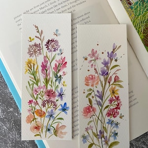 Marque-pages jardin botanique, aquarelle originale, lot de 2, taille 2,3 x 6 pouces, marque-page fait main, cadeau pour les lecteurs et amoureux des livres, fleur