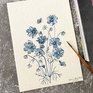 Jardin monochrome, Original peint à la main, décoration murale, aquarelle, Pas une impression, 6 x 8 po., art botanique, art, art mural, art floral
