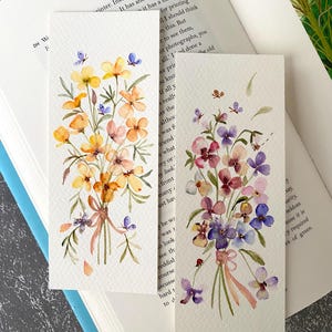 Marcapáginas con ramo de otoño, pintura de acuarela original, juego de 2, tamaño 2,3" x 6", marcapáginas hecho a mano, regalo para lectores y amantes de los libros, arte floral