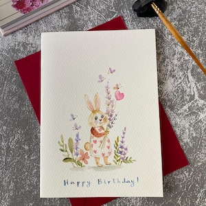 Carte de voeux aquarelle originale, carte de voeux de joyeux anniversaire, jolie carte, taille 5 x 7, carte colorée, carte vierge avec enveloppe, faite main
