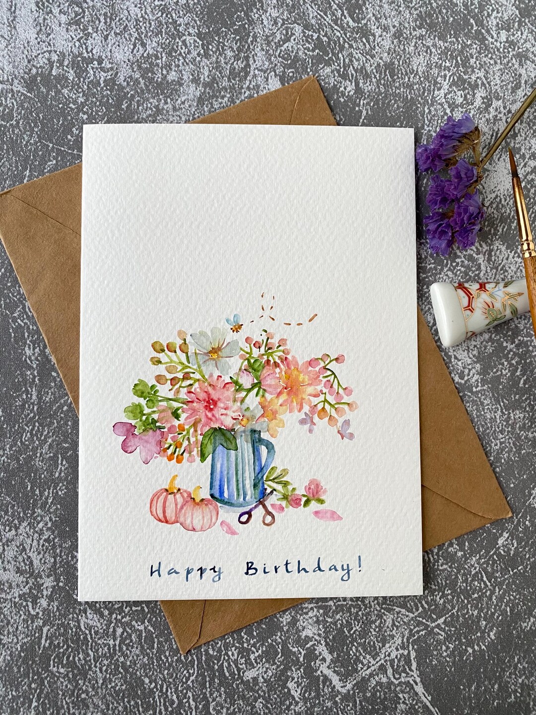 Handmade Floral Watercolor Birthday Card With Envelope - Etsy
