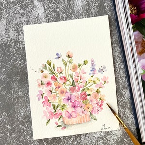 Délice floral, Original peint à la main, décoration murale, aquarelle, Pas une impression, 6 x 4,5 pouces, art botanique, art coloré, art mural, art floral