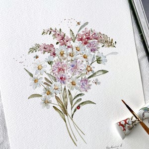 Fleurs sauvages du jardin, Original peint à la main, décoration murale, aquarelle, Pas une impression, 10 x 8 po, art botanique, art, art mural, art floral