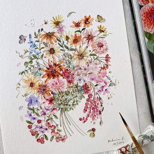 Bellezze autunnali, dipinto a mano originale, arte ad acquerello, non una stampa, 8"x10", arte botanica, arte colorata, arte murale, arte floreale, arte carina