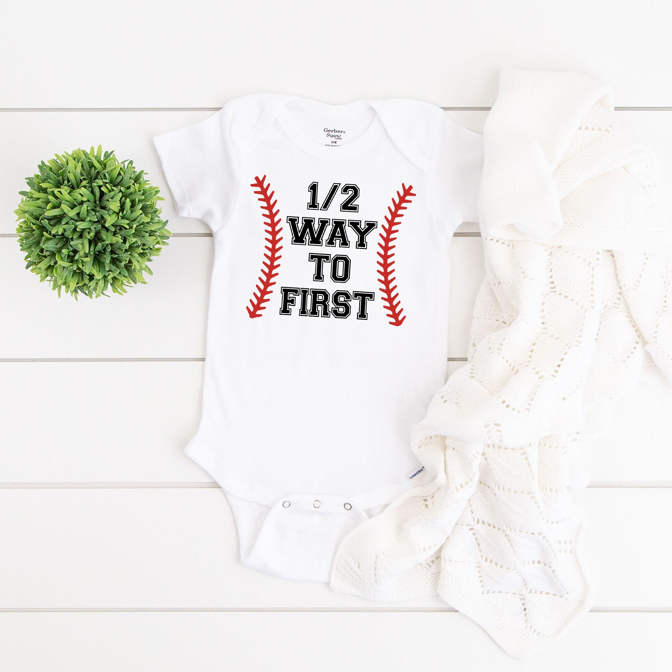 Halfway to First Onesie Baseball Baby Onesie Half a year 6 Etsy