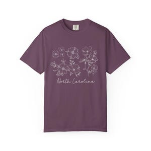 North Carolina Floral Unisex T-Shirt, Nature Lover Gift, Casual Wear, Travel Souvenir, Botanical Tee