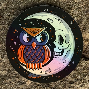 Moon Owl Halloween Hologram Sticker