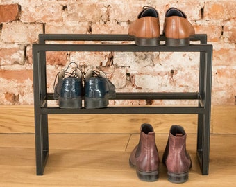 Metal Shoe Rack for 15 Pairs, Modern Loft Sneaker Stand, Entryway Boot Organization, Industrial Steel Bench For Shoes