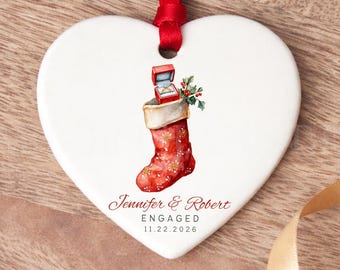 Engaged Christmas Ornament: Custom Names and Date (2026 Ceramic)
