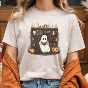 Ghost Reading Book Shirt, Halloween Tee, Comfort Colors 1717