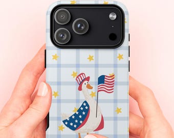 Silly Goose Summer Patriotic Phone Case | American Flag Tough Case for iPhone 17, 16, 15, Samsung S26, S25, Pixel 9