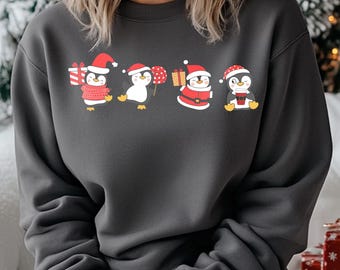 ペンギンのクリスマススウェットシャツ、かわいいホリデーペンギン